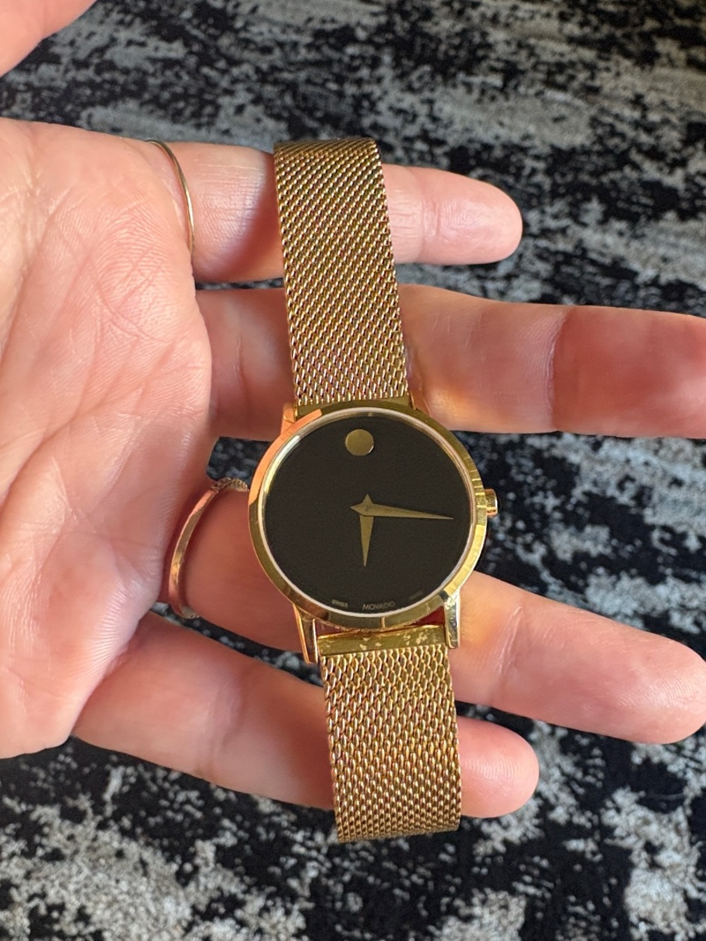 Movado Gold Mesh Watch with Black Dial